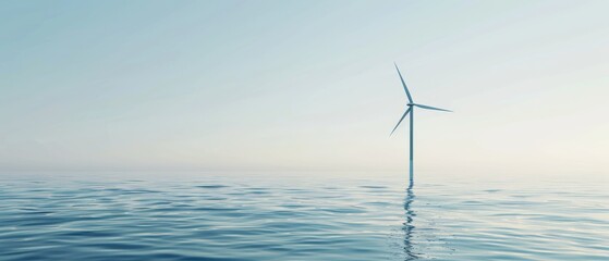 A wind turbine is standing in the ocean