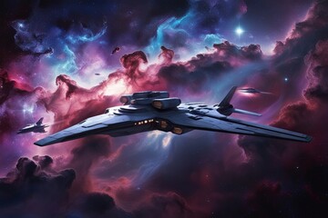 Fototapeta premium Stunning 3D Nebula Art with Starship in 5K Captivating Cosmic Imagery