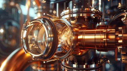 A piece of machinery with a large, glowing sphere inside