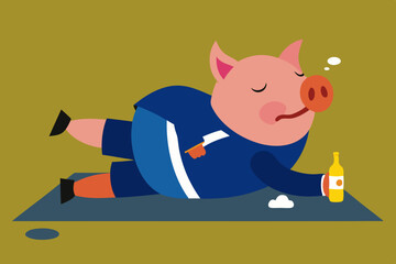 A spoiled marginal wild drunken pig with beer