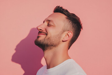 Fototapeta premium A close up of a man's face with her eyes closed