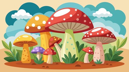 a glade of red mushrooms