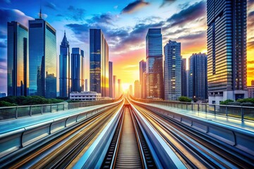Fototapeta premium Modern High-Speed Tracks Cutting Through a Futuristic City