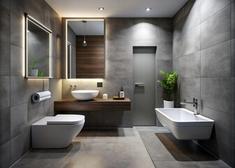 Modern minimalist bathroom with sleek wall-hung sink and pedestal toilet
