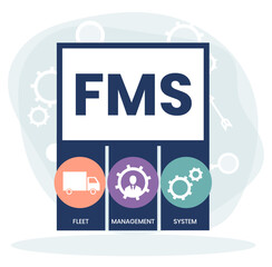 FMS - Fleet Management System acronym. business concept background. Vector illustration with keywords and icons. Lettering illustration with icons for web banner, flyer, landing