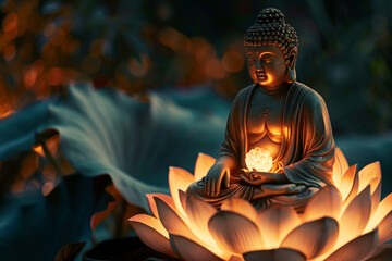 Obraz premium Buddha Statue with Glowing Lotus