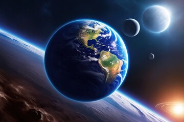 3D Illustration of Planet Earth and the Moon in Deep Space: High Quality Visualizations of the Cosmos and Solar System