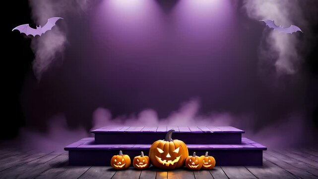 Halloween themed podium, purple background, pumpkins, animation