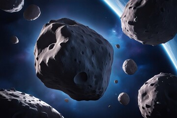 3D Rendering of Asteroids in Cosmic Realms - Exceptional Quality Vivid Illustration of Rock Formations and Deep Space Exploration