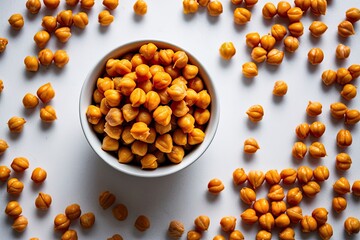 Fototapeta premium Vibrant Chickpeas Spread Across a Clean White Background for a Nutritious Meal