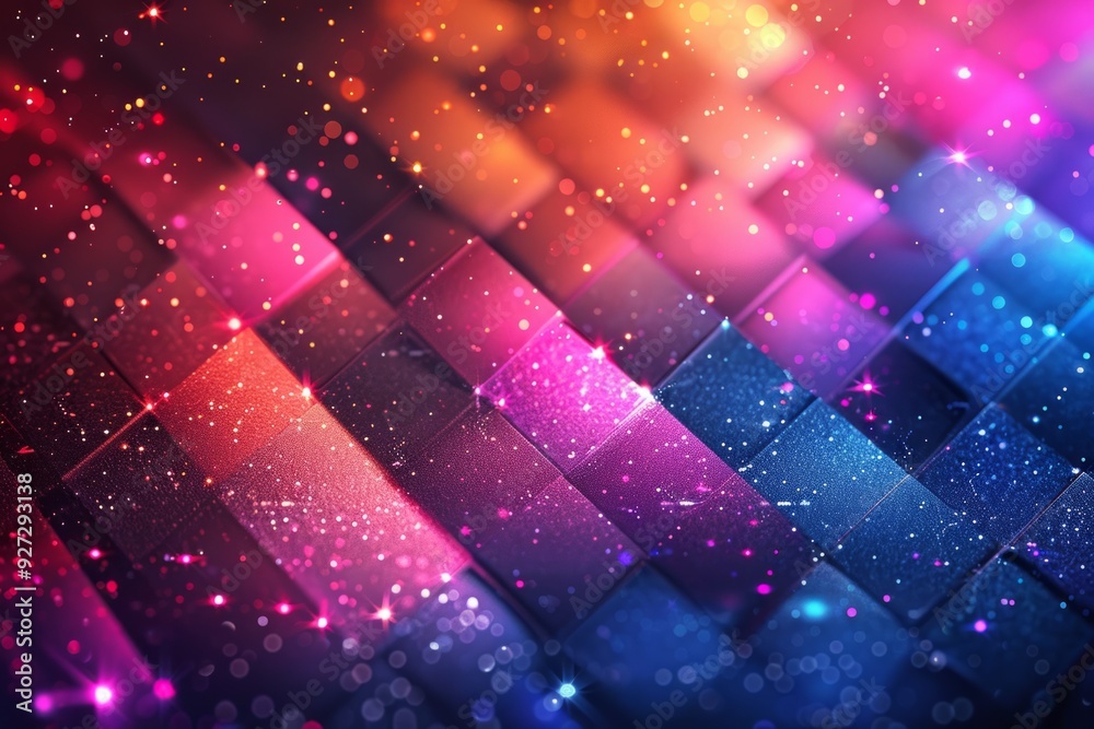Poster a dazzling array of colorful patterns glimmers with sparkles, creating a vibrant atmosphere in a dar