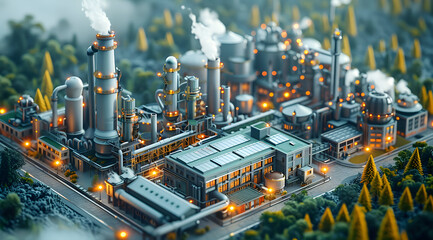 Industrial Complex at Night - 3D Illustration