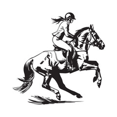 Woman Horseback Riding. Equestrian Sport Stock Vector isolated on white background