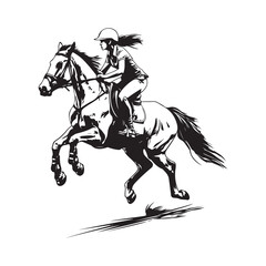 Woman Horseback Riding. Equestrian Sport Stock Vector isolated on white background