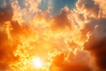 Abstract Sunset sky, clouds illuminated by the sun , ai