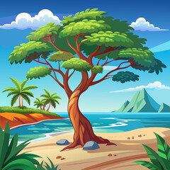 Fototapeta premium tree on the beach vector illustration
