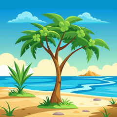 tree on the beach vector illustration