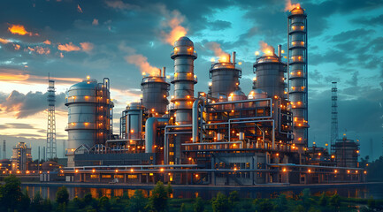 Industrial Complex at Twilight - 3D Render