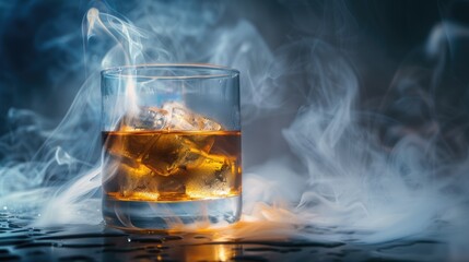 a glass filled with liquid sitting on top of a table, with smoke, close-up product photo, background image, drinks bourbon, tea, fan favorite, today's featured photograph 4k,