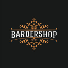 Barbershop logo design. Vintage lettering illustration on dark background
