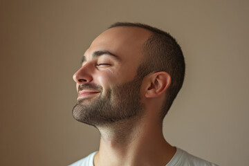 Obraz premium A close up of a man's face with her eyes closed