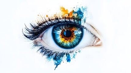 21. "A dramatic image of a human eye with clear, sharp details and vivid colors, presented on a stark white background