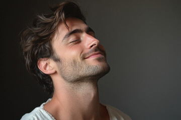 Obraz premium A close up of a man's face with her eyes closed