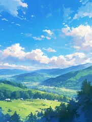 Naklejka premium Cozy Girl Sipping Warm Milk Tea Amidst Snowy Mountains at Sunset: Dreamy Anime-Style 4K Wallpaper. Enchanting Winter Scene for UI, Web, and Poster Designs. Perfect for Winter Solstice, New Year, Sprin