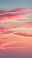 Fototapeta premium pastel sunset sky, vibrant pink and orange hues, gradient blending into soft blue tones, wispy clouds, serene and tranquil atmosphere, dreamy ambiance, ethereal sky, impressionistic sky, soft gradient