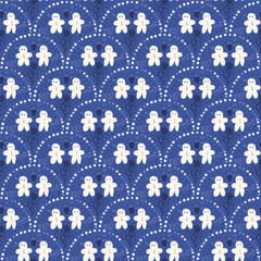 Gingerbread man scallop seamless pattern. Christmas arch repeat background. Stylized xmas cookies surface design. Vector hand drawn flat illustration.