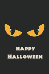 Happy Halloween. Retro poster. Yellow evil cat eyes and black background.