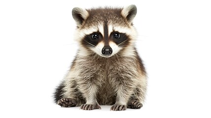 Fototapeta premium Cute Young Raccoon Sitting on White Background