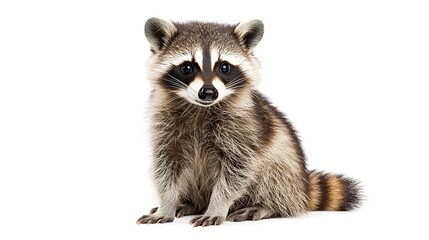 Fototapeta premium Cute Young Raccoon Sitting on White Background 
