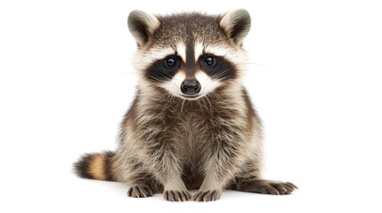 Obraz premium Cute Young Raccoon Sitting on White Background