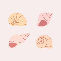 Seashell illustration. Stylized vector element for prints, clothing, pattern, packaging and postcards.
