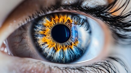 2. "A dramatic macro shot of a human eye showcasing its detailed iris and eyelashes, set against a pure white backdrop