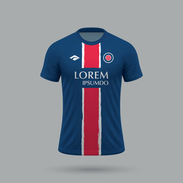 3d realistic soccer jersey in Paris Saint-Germain style, football shirt template 2024