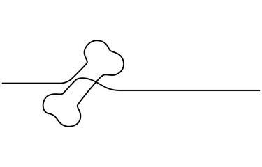 Continuous one line drawing of bone. simple human bone line art vector illustration. Bone toy for dog line art,