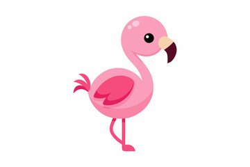 Cute baby flamingo with a happy face on a white background