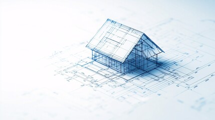 3D House Blueprint on Architectural Plans