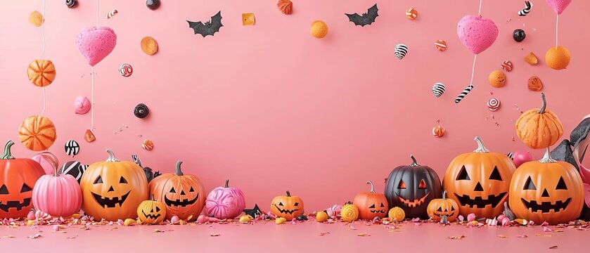Halloween party with spooky treats, blank text area, flat design illustration