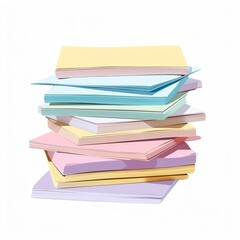 Stack of colorful sticky notes in pastel shades isolated on white background. Ideal for office, school, and organization use.