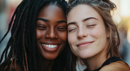 Fototapeta premium The happiness and love between friends are evident in their smiles and warm expressions, capturing the essence of shared joy and closeness.
