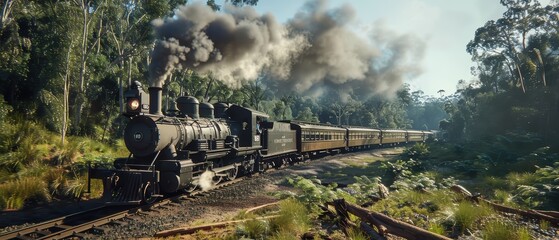 Vintage Steam Train Chugging Through Lush Green Forest