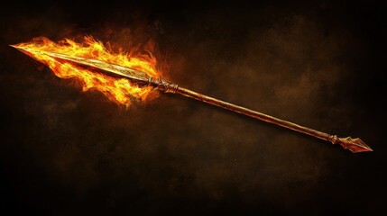 Fototapeta premium A fiery, golden spear with a sharp point and a textured brown background.