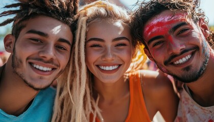 Fototapeta premium The happiness and love between friends are evident in their smiles and warm expressions, capturing the essence of shared joy and closeness.