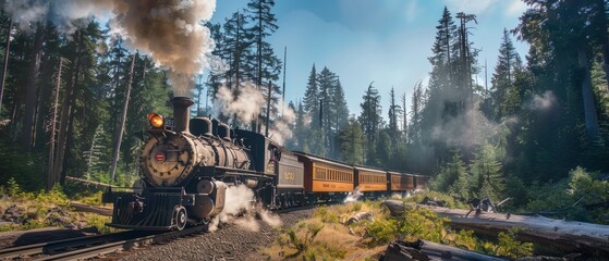 Steam Train Chugging Through a Forest