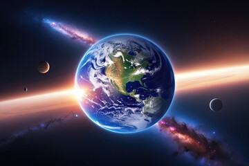 Fototapeta premium 3D Illustration of Earth: Realistic High-Quality Digital Space Art, Journey Through Atmosphere and Galaxy