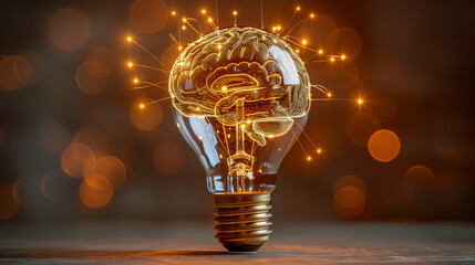 Illuminated Brain Concept Inside Lightbulb Symbolizing Ideas..