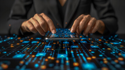 Hands Interacting with Digital Interface on Smartphone..